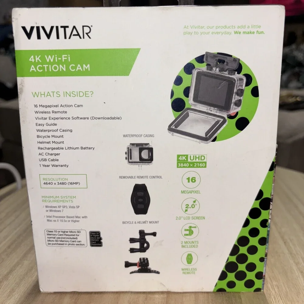 New Sealed Vivitar DVR 917HD 4K Action Camera Waterproof Remote Mounts